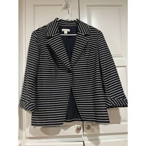 Coldwater Creek Women's Size 14 Dark Blue White Striped 1 Button Blazer Jacket.